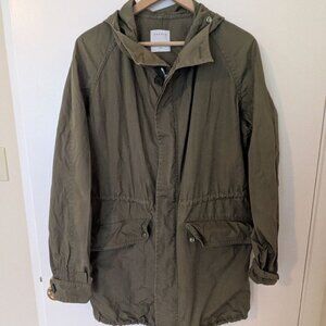 Sandro khaki green cotton parka / utility jacket / hooded coat, size M